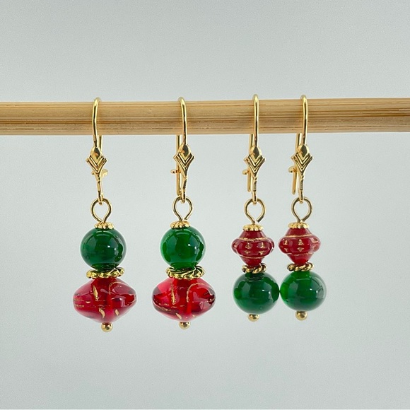 Host Pick! Christmas Tree Necklace & Earrings Set, Handmade, Vintage Glass Beads - Picture 10 of 10